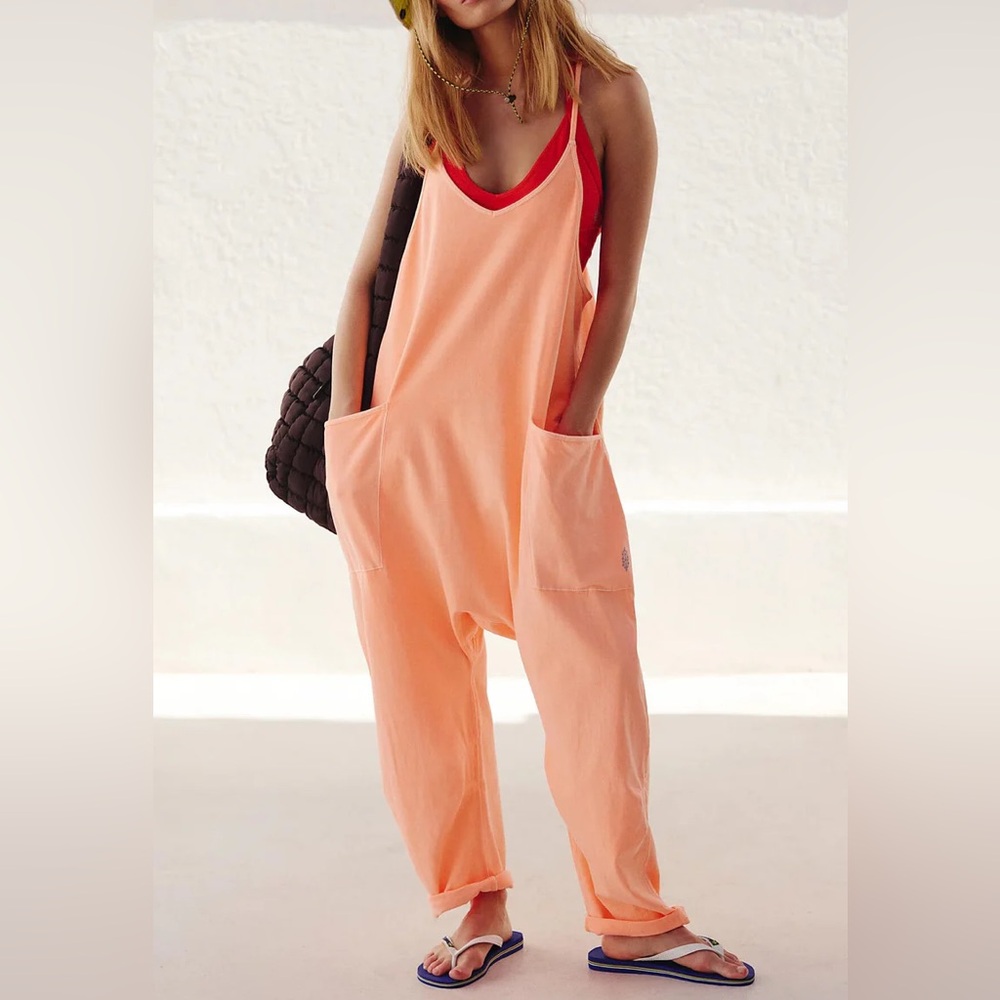 Free People MOVEMENT Hot Shot Onesie Pastel Peach NWT Neon Orange